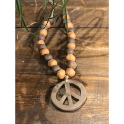 collier faïence brut peace & love ( brun / terra-cotta )